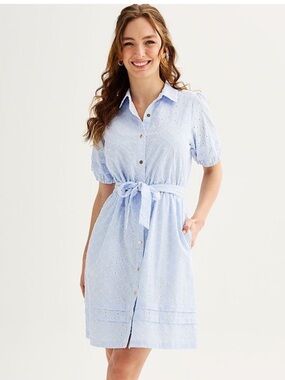 NWT DRAPER JAMES Button Front Puff Sleeve Shirt Dress in Peri/White, size XXL